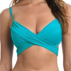 LA BLANCA turquoise Island Goddess Wrap Underwire Bra swim bikini Top size 4 NWT
